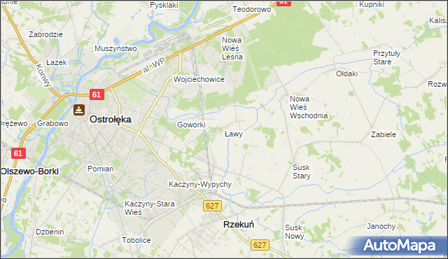 mapa Ławy gmina Rzekuń, Ławy gmina Rzekuń na mapie Targeo