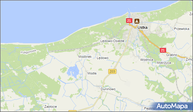 mapa Lędowo gmina Ustka, Lędowo gmina Ustka na mapie Targeo