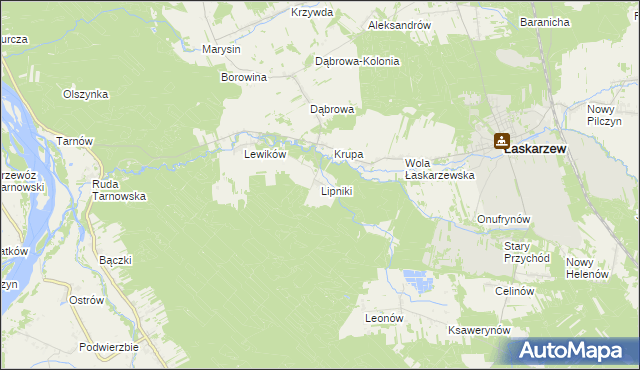 mapa Lipniki gmina Łaskarzew, Lipniki gmina Łaskarzew na mapie Targeo