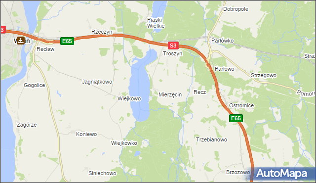 mapa Mierzęcin gmina Wolin, Mierzęcin gmina Wolin na mapie Targeo