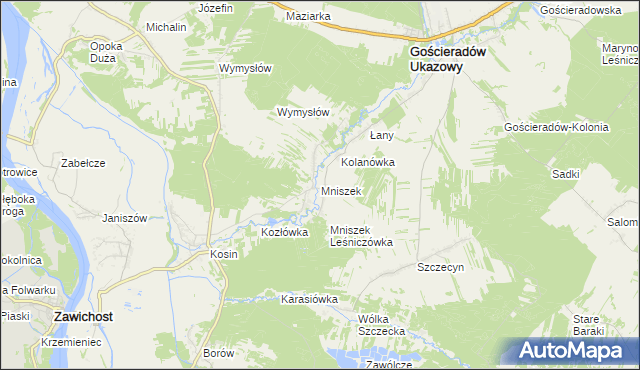 mapa Mniszek gmina Gościeradów, Mniszek gmina Gościeradów na mapie Targeo