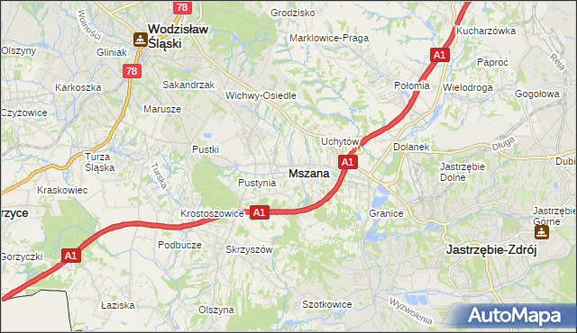 mapa Mszana powiat wodzisławski, Mszana powiat wodzisławski na mapie Targeo