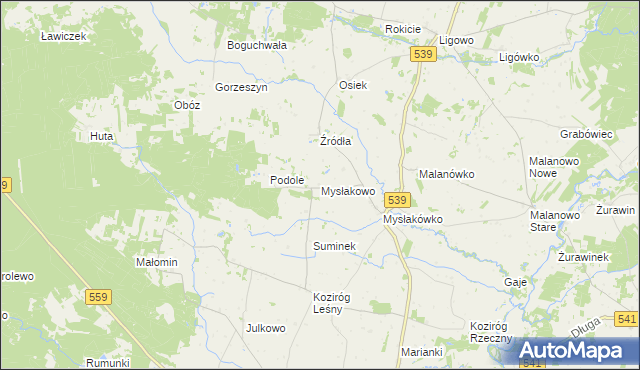 mapa Mysłakowo, Mysłakowo na mapie Targeo