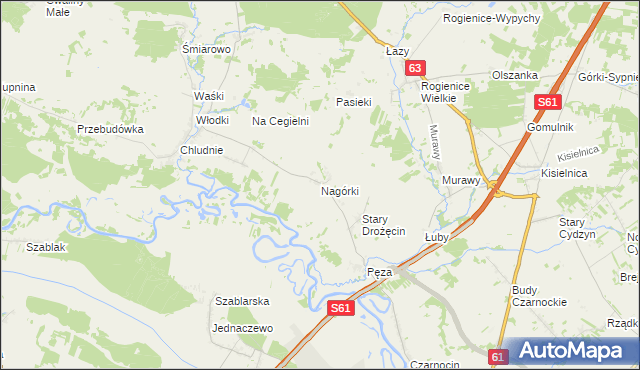 mapa Nagórki gmina Piątnica, Nagórki gmina Piątnica na mapie Targeo