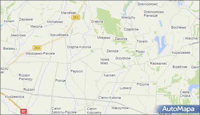 mapa Nowa Wieś gmina Słupca, Nowa Wieś gmina Słupca na mapie Targeo