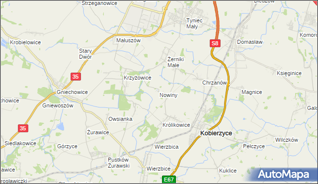 mapa Nowiny gmina Kobierzyce, Nowiny gmina Kobierzyce na mapie Targeo