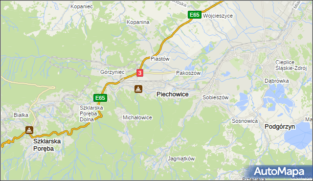 mapa Piechowice powiat jeleniogórski, Piechowice powiat jeleniogórski na mapie Targeo