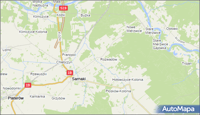 mapa Rozwadów gmina Sarnaki, Rozwadów gmina Sarnaki na mapie Targeo