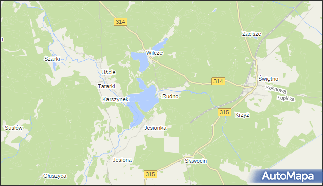 mapa Rudno gmina Wolsztyn, Rudno gmina Wolsztyn na mapie Targeo