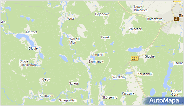 mapa Smolniki gmina Lubichowo, Smolniki gmina Lubichowo na mapie Targeo