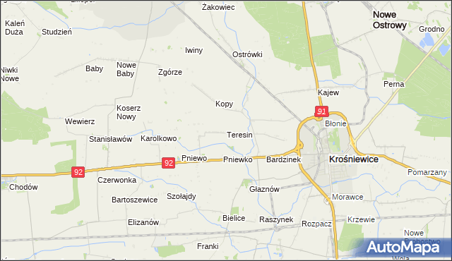 mapa Teresin gmina Krośniewice, Teresin gmina Krośniewice na mapie Targeo