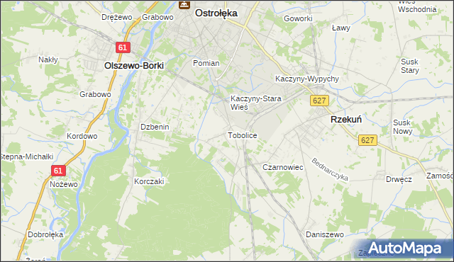 mapa Tobolice gmina Rzekuń, Tobolice gmina Rzekuń na mapie Targeo