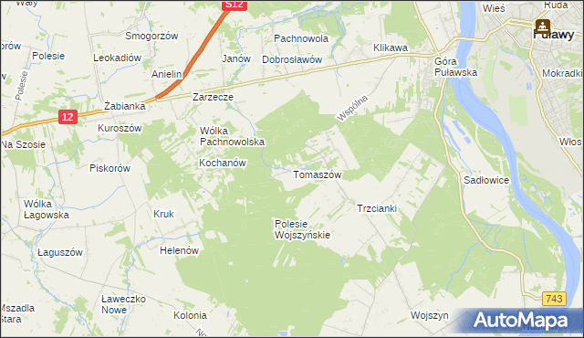 mapa Tomaszów gmina Puławy, Tomaszów gmina Puławy na mapie Targeo