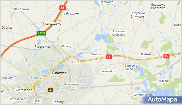 mapa Wełnica gmina Gniezno, Wełnica gmina Gniezno na mapie Targeo