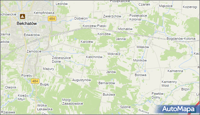 mapa Wiktorów gmina Bełchatów, Wiktorów gmina Bełchatów na mapie Targeo