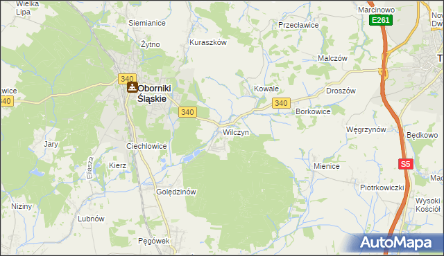 mapa Wilczyn gmina Oborniki Śląskie, Wilczyn gmina Oborniki Śląskie na mapie Targeo