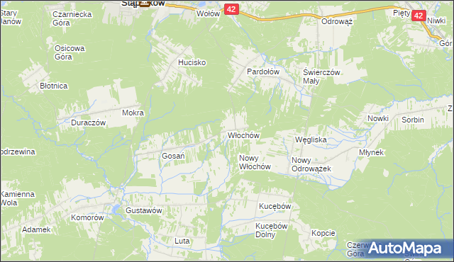 mapa Włochów gmina Stąporków, Włochów gmina Stąporków na mapie Targeo