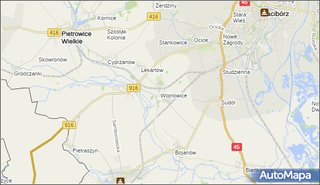 mapa Wojnowice gmina Krzanowice, Wojnowice gmina Krzanowice na mapie Targeo