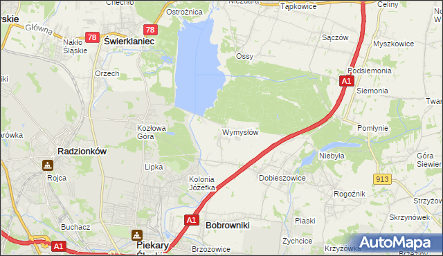 mapa Wymysłów gmina Bobrowniki, Wymysłów gmina Bobrowniki na mapie Targeo