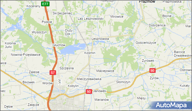 mapa Zakrzewska Wola gmina Grójec, Zakrzewska Wola gmina Grójec na mapie Targeo