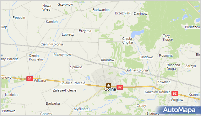 mapa Adamów gmina Golina, Adamów gmina Golina na mapie Targeo