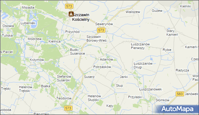 mapa Adamów gmina Szczawin Kościelny, Adamów gmina Szczawin Kościelny na mapie Targeo