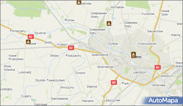 mapa Adamowice gmina Kutno, Adamowice gmina Kutno na mapie Targeo