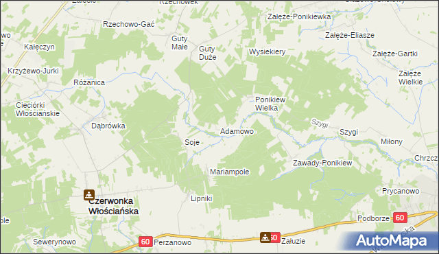 mapa Adamowo gmina Czerwonka, Adamowo gmina Czerwonka na mapie Targeo