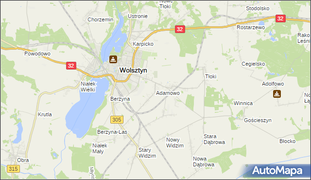 mapa Adamowo gmina Wolsztyn, Adamowo gmina Wolsztyn na mapie Targeo