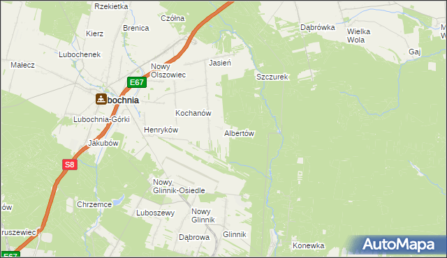 mapa Albertów gmina Lubochnia, Albertów gmina Lubochnia na mapie Targeo