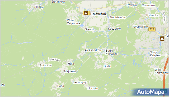 mapa Aleksandrów gmina Chlewiska, Aleksandrów gmina Chlewiska na mapie Targeo