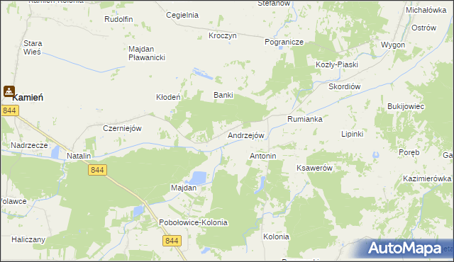 mapa Andrzejów gmina Kamień, Andrzejów gmina Kamień na mapie Targeo
