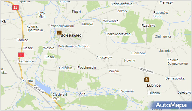 mapa Andrzejów gmina Łubnice, Andrzejów gmina Łubnice na mapie Targeo
