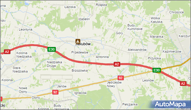 mapa Antonina gmina Jakubów, Antonina gmina Jakubów na mapie Targeo