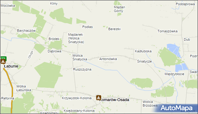 mapa Antoniówka gmina Komarów-Osada, Antoniówka gmina Komarów-Osada na mapie Targeo