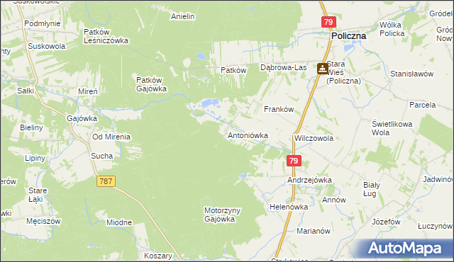 mapa Antoniówka gmina Policzna, Antoniówka gmina Policzna na mapie Targeo