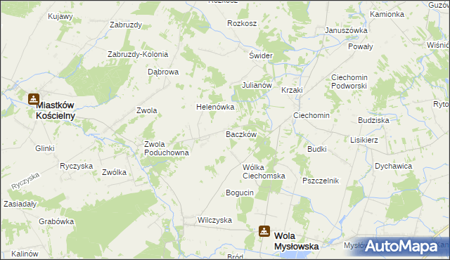 mapa Baczków gmina Wola Mysłowska, Baczków gmina Wola Mysłowska na mapie Targeo
