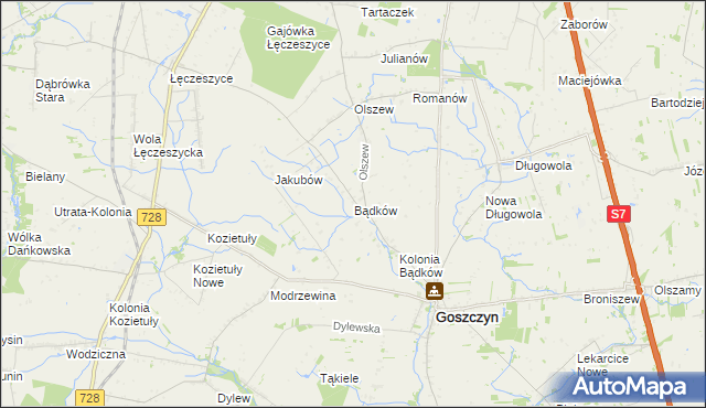 mapa Bądków gmina Goszczyn, Bądków gmina Goszczyn na mapie Targeo
