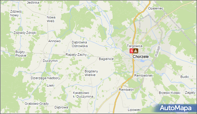 mapa Bagienice gmina Chorzele, Bagienice gmina Chorzele na mapie Targeo