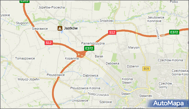 mapa Barak gmina Jastków, Barak gmina Jastków na mapie Targeo