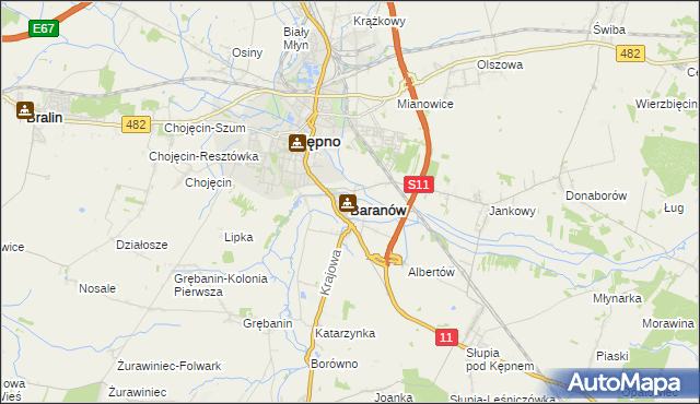 mapa Baranów powiat kępiński, Baranów powiat kępiński na mapie Targeo