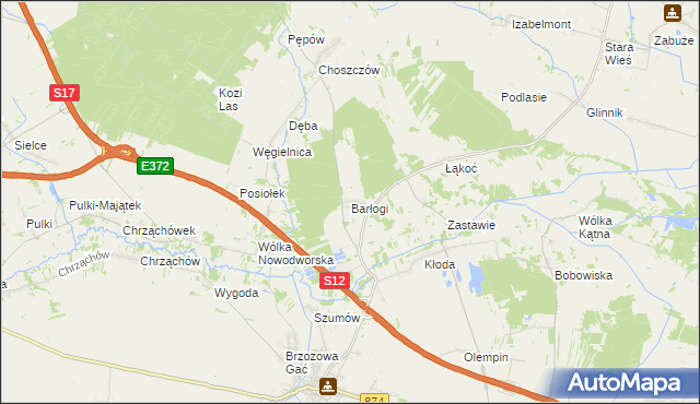 mapa Barłogi gmina Kurów, Barłogi gmina Kurów na mapie Targeo