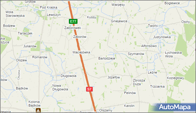 mapa Bartodzieje gmina Belsk Duży, Bartodzieje gmina Belsk Duży na mapie Targeo