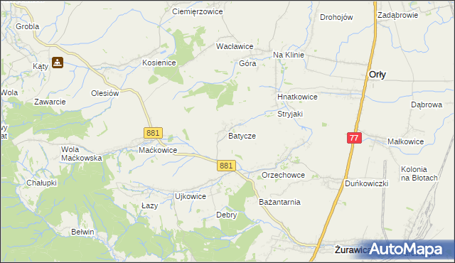 mapa Batycze, Batycze na mapie Targeo