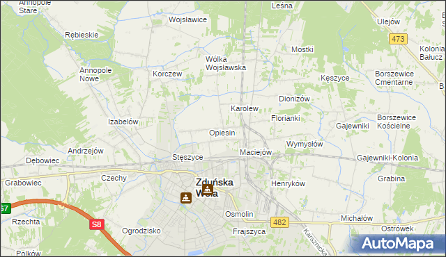 mapa Beniaminów gmina Zduńska Wola, Beniaminów gmina Zduńska Wola na mapie Targeo