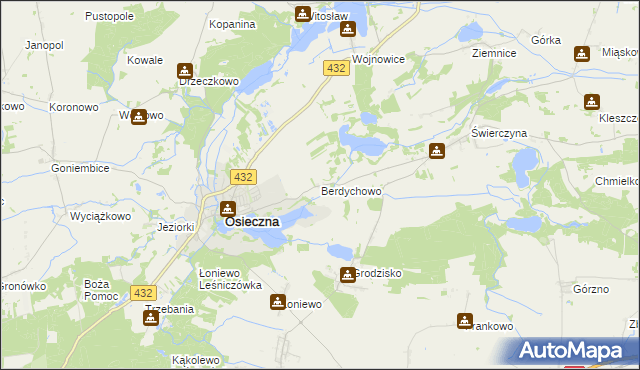 mapa Berdychowo gmina Osieczna, Berdychowo gmina Osieczna na mapie Targeo