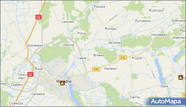 mapa Biniewo, Biniewo na mapie Targeo