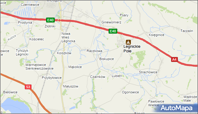 mapa Biskupice gmina Legnickie Pole, Biskupice gmina Legnickie Pole na mapie Targeo