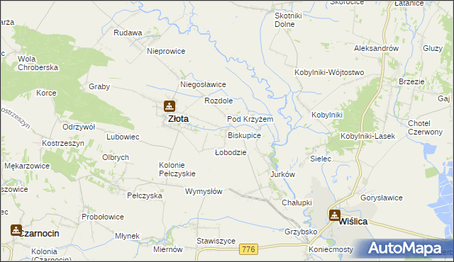 mapa Biskupice gmina Złota, Biskupice gmina Złota na mapie Targeo