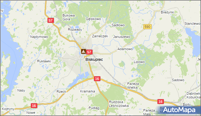 mapa Biskupiec-Kolonia Druga, Biskupiec-Kolonia Druga na mapie Targeo